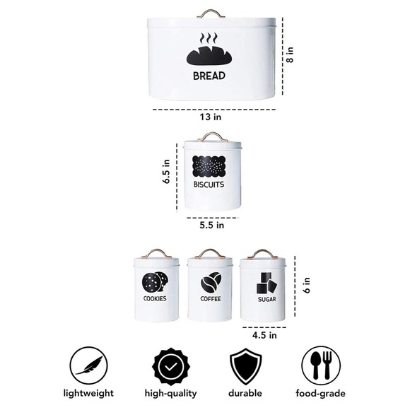 Metal Container with Lid- Premium Bread, Biscuits, Sugar Coffe Canister Set - Picture 4 of 5